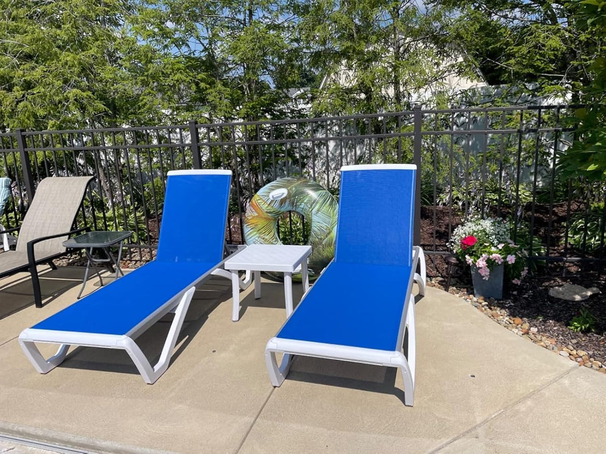 Domi Chaise Lounge Outdoor, Patio Lounge Chair with Aluminum Frame, All Weather Pool Lounge Chair for Deck Lawn Backyard, Blue, Set of 2
