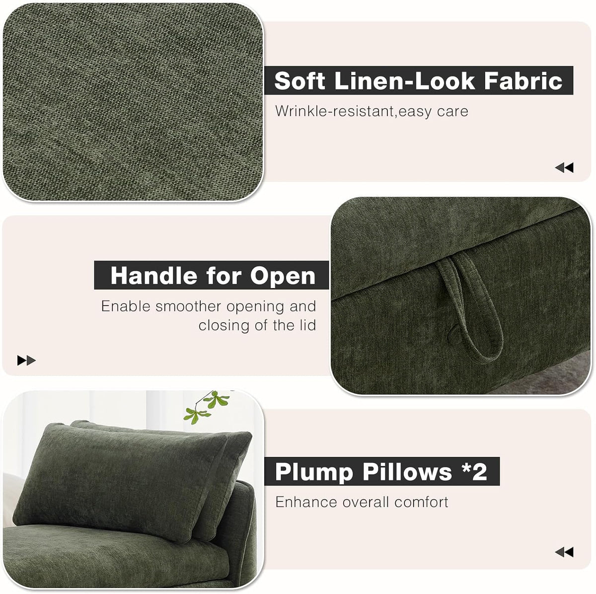 67"End of Bed Storage Bench King Size,Upholstered Bedroom Bench,Green | Linen Storage Bench for Bedroom End of Bed ,2 Cushion, Vintage Wood Legs ,Tufted,Storage Ottoman Bench for Entryway Window