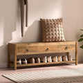 Wnutress 45.2" Reclaimed Solid Wood Benches with 3 Drawers & Slatted Storage Shelf, Rustic Farmhouse Long Entryway Bench Seat for Indoor, End of Bed, Living Room, Hallway, Natural Finsh