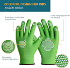 COOLJOB Small Toddler Gardening Gloves for Little Boys Girls Ages 2-4, Breathable Kids Work Gloves with Grippy Animal Paw Dots for Children Yard Landscape, Green Frog, 1 Pair