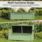 48in Wooden Outdoor Storage Bench, 2-Seater Patio Garden Bench with Backrest & Armrests, Weather-Resistant Deck Box for Porch, Yard & Pool(Green)