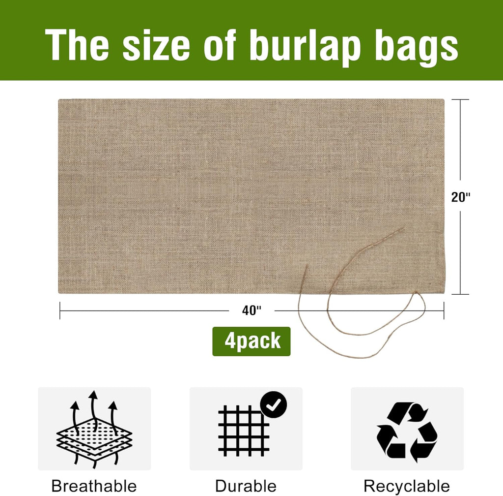 Agfabric Burlap Sacks 4pack 20"×40" Burlap Storage Bag with Strings, 100% Jute Fabric, Reusable Potato Bag for Food Storage, Plant, Gardening Planting, Food Grade, Set of 4