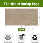 Agfabric Burlap Sacks 4pack 20"×40" Burlap Storage Bag with Strings, 100% Jute Fabric, Reusable Potato Bag for Food Storage, Plant, Gardening Planting, Food Grade, Set of 4