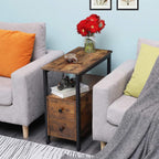 HOOBRO End Table, Narrow Chairside Table with Drawer and Open Storage Shelf, Nightstand for Small Spaces, Stable and Sturdy Construction, Wood Look Accent Furniture, Rustic Brown and Black BF548BZ01G3