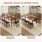 ALEXNUTRE 7-Piece Dining Table Set for 4-6, 63" Large Extendable Kitchen Table Set with 6 Chairs, Curved Backrest, Dining Room Table with Solid Metal Frame & MDF Board, Easy Assembly, Walnut
