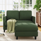 Welzona Loveseat Sofa with Ottoman, 51" Small L Shaped Teddy Couch Sofa | Comfy Teddy Fabric, Tool-free Setup, Washable Covers, All-wood Couch Sets for Living Room, Bedroom, Small Spaces, Green