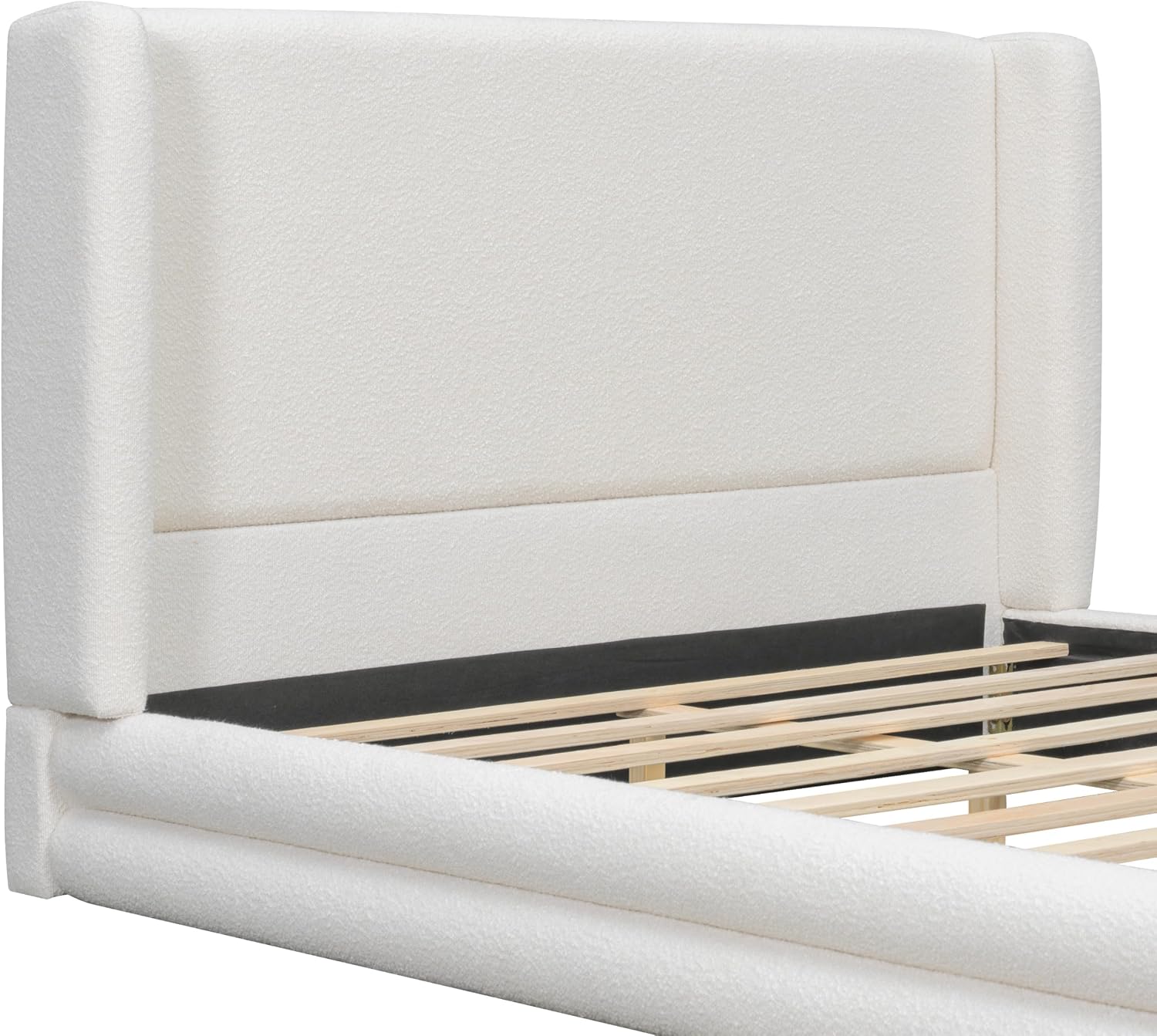 Queen Size Boucle Bed Frame, Upholstered Cloud Beds Frames with Headboard, Soft Platform Bed Frame with Thickened Footboard,12 Wooden Legs Support, No Box Spring Required (42" White, Queen)