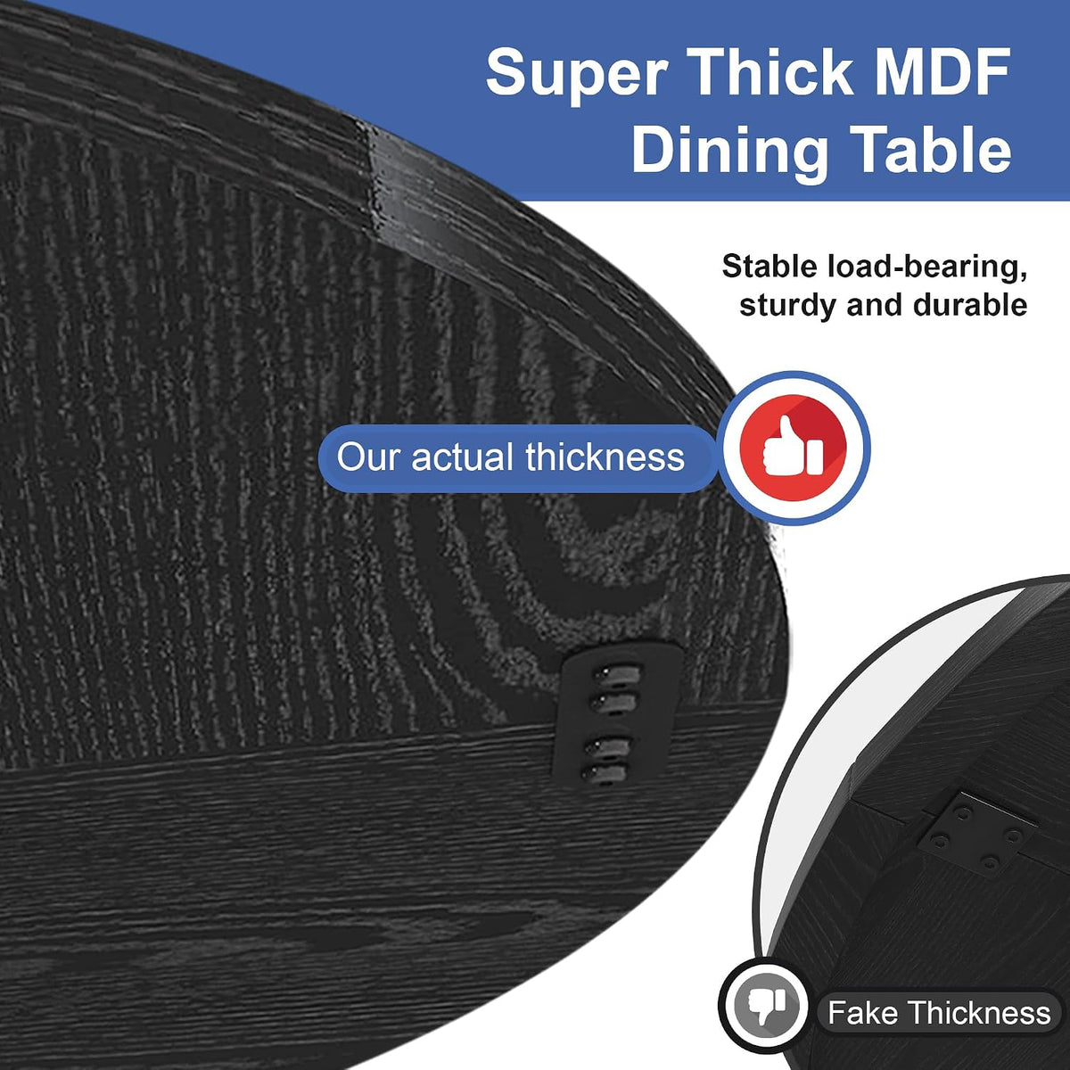 Round Farmhouse Dining Room Table for 6, 47" MDF Circle Kitchen Table with Wood Grain Finish, Wooden Kitchen and Dining Table for Dining Room, Kitchen, Living Room, Black
