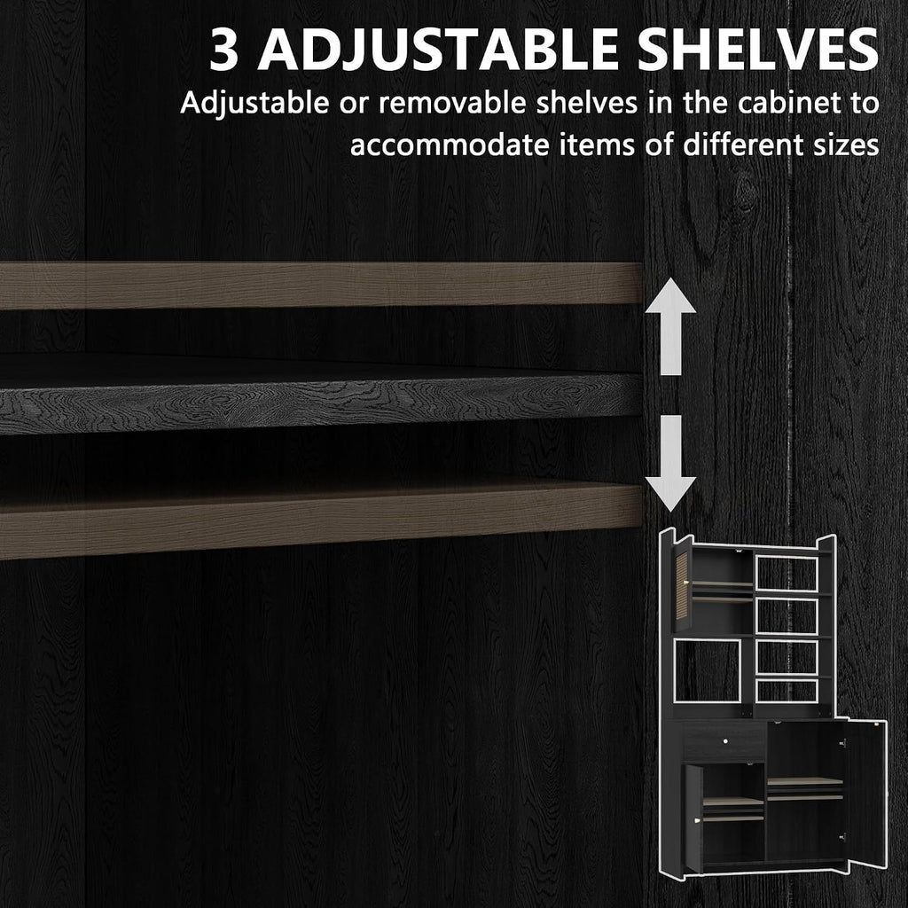 IDEALHOUSE Kitchen Pantry Cabinet with Adjustable Shelf, 71" Tall Storage Cabinet with Microwave Stand, Food Pantry Cabinets for Kitchen, Dining Room, Living Room, Black