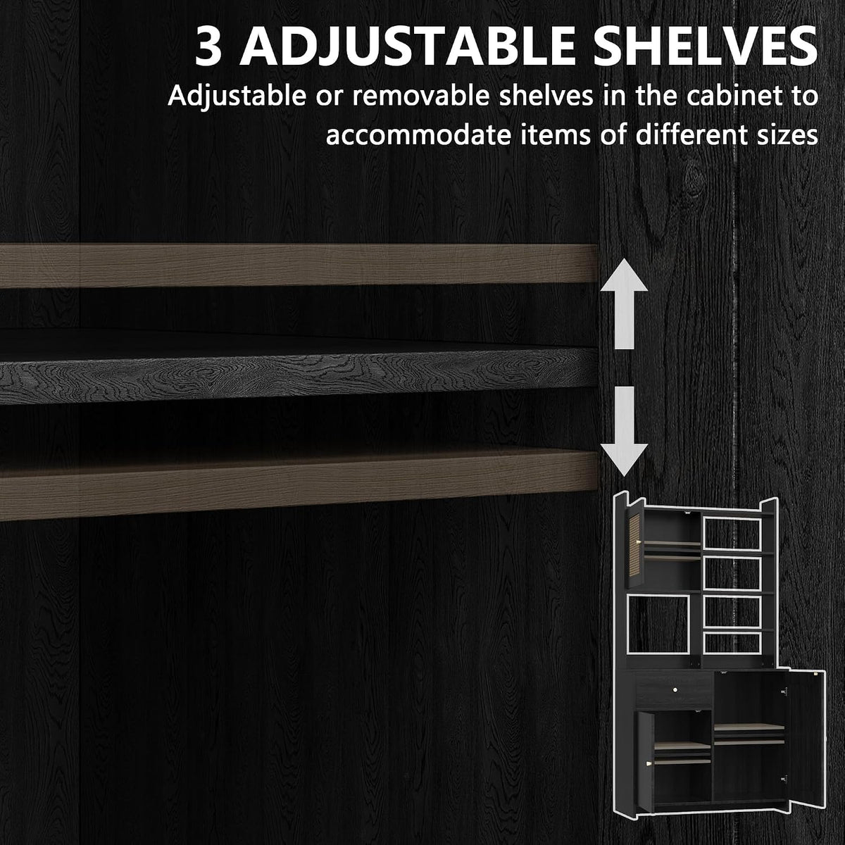IDEALHOUSE Kitchen Pantry Cabinet with Adjustable Shelf, 71" Tall Storage Cabinet with Microwave Stand, Food Pantry Cabinets for Kitchen, Dining Room, Living Room, Black