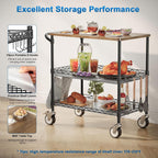 Rolling Kitchen Carts with Wheels, 3-Tier Utility Cart with Wood Tabletop