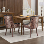 LKTART Upholstered Dining Chairs Set of 2, Solid Wood Kitchen Dining Room Chairs with Thicken Padded and Nailhead Trim for Home Kitchen Bedroom Black and Leopard