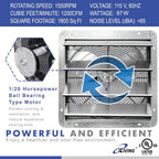 iLIVING 16" Wall Mounted Shutter Exhaust Fan, Automatic Shutter, with Thermostat and Variable Speed controller, 0.85A, 1200 CFM, 1800 SQF Coverage Area Silver (ILG8SF16V-ST)