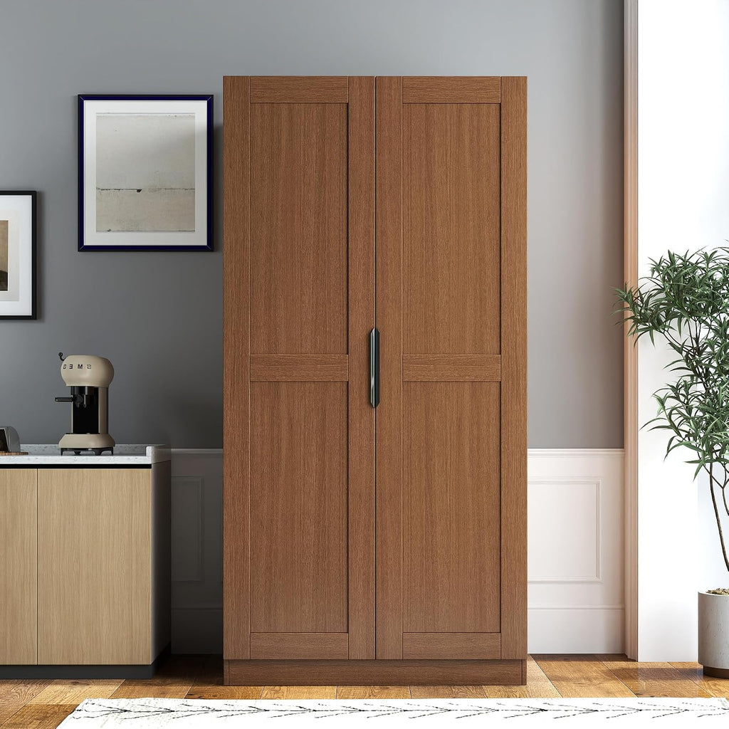 62.99" Kitchen Pantry Cabinet, Walnut Freestanding Buffet Cupboard with Doors & Adjustable Shelves, Tall Storage Cabinet for Kitchen, Dining Room & Living Room