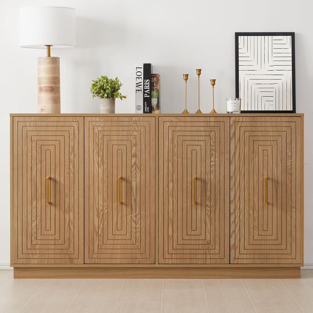 RoyalCraft 60'' Large Buffet Cabinet with Storage, Fluted Sideboard with Doors and Adjustable Shelves, Wood Credenzas Console Coffee Bar Cabinet for Kitchen, Living Room, Rustic Oak