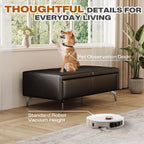47 Inches Ottoman with Storage, Rectangle Faux Leather Ottoman Bench/Footrest/Shoes Bench, Upholstered Coffee Table for Living Room, Bedroom, Entryway, Black