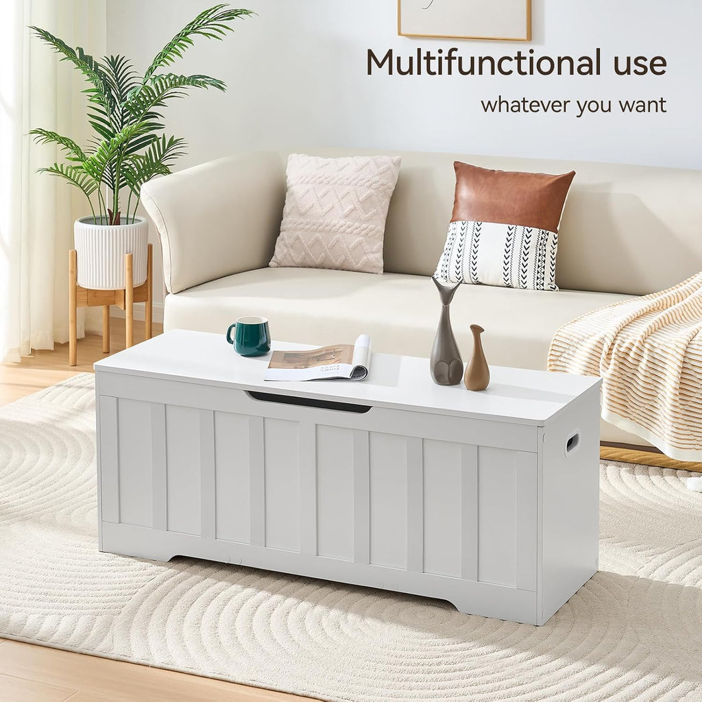 VANKILEY 47.2" Storage Chest Extra Large, Storage Bench.(White) | Wooden storage chest with 2 hinges,47.2"Lx15.7"Wx19.1"H.Storage bench for bedroom,living room,entryway and blanket storage