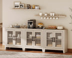 WAMPAT Buffet Cabinet with Storage, Large Sideboard Accent Cabinets with 6 Glass Doors, Modern Farmhouse Coffee Bar Cabinet, Wood Console Table for Kitchen, Dining Room, Living Room, Beige