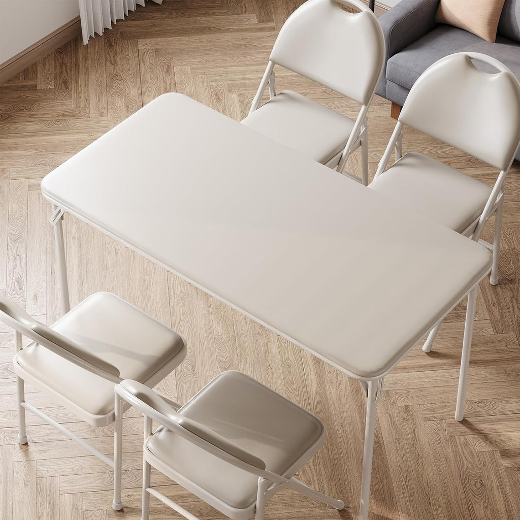 Takywep Sturdy & Portable Rectangle Folding Table - 47.24" x 20.07" 4ft Collapsible Desk, Metal Frame, PU Leather Scuff & Mark Resistant Surface, Anti-Slip Feet, Great for Dining, Office