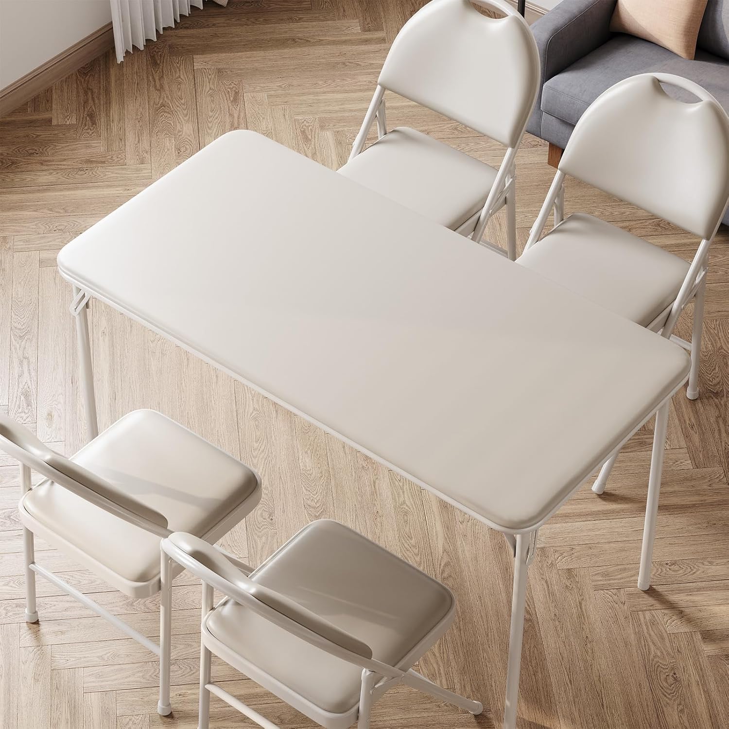 Takywep Sturdy & Portable Rectangle Folding Table - 47.24" x 20.07" 4ft Collapsible Desk, Metal Frame, PU Leather Scuff & Mark Resistant Surface, Anti-Slip Feet, Great for Dining, Office