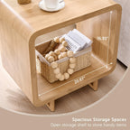 IFGET 23.6" Modern End Table, 2 Tier Side Table with Charging Station, Simple Bedside Table with Open Storage Shelf, Outlet, Wooden Nightstand for Bedroom, Living Room, Easy Assembly, Natural Oak