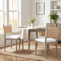 chairus Boho Coastal Dining Chairs Set of 2, Linen Upholstered Dining Room Chairs with Woven Rope Back, Modern Farmhouse Kitchen Side Chairs, Weathered Gray Wood