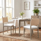 chairus Boho Coastal Dining Chairs Set of 2, Linen Upholstered Dining Room Chairs with Woven Rope Back, Modern Farmhouse Kitchen Side Chairs, Weathered Gray Wood