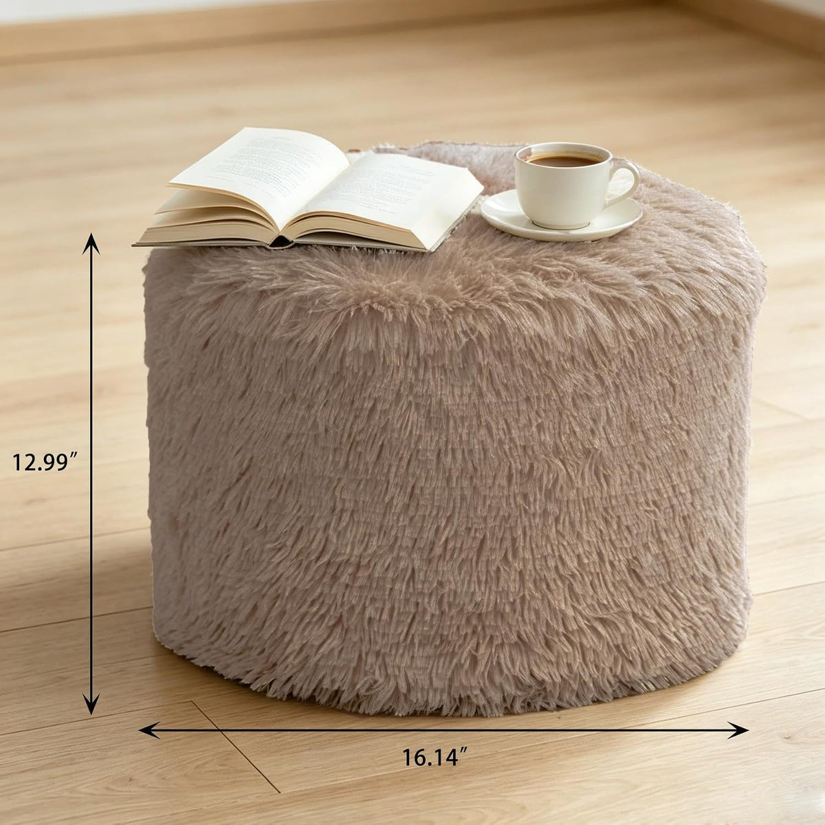 LPMOERA Round Storage Ottoman Pouf Faux Fur Portable Decorative Foot Rest Stool Poufs for Living Space Camel