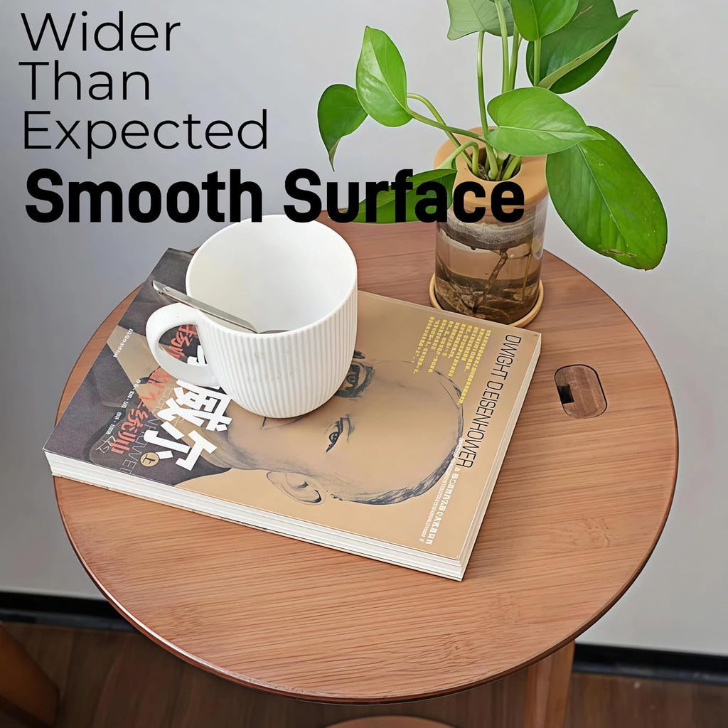 Bamboo Side Table for Sofa - Adjustable Height C Shaped End Tables for Small Spaces, Couch, Bedside, Living Room, 12.6x12.6x26 Inch TV Tray Round Stand for Drink, Snack, Coffee (Walnut)