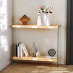 Console Table 2-Tier Rectangle Entry Desk Wood Shelf Glass Leg 32-inch