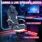 Gaming Chair with Footrest and Massage Lumbar Support, Ergonomic Computer Gamer Chair, Office Video Game Chairs (Blue)