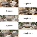 PaPaJet Outdoor Loveseat Patio Sofa, Wicker Couch with Solid Armrests & Legs, 4.7" Thick Cushion, UV-Resistant Modular Sofa for Porch, Backyard, Garden