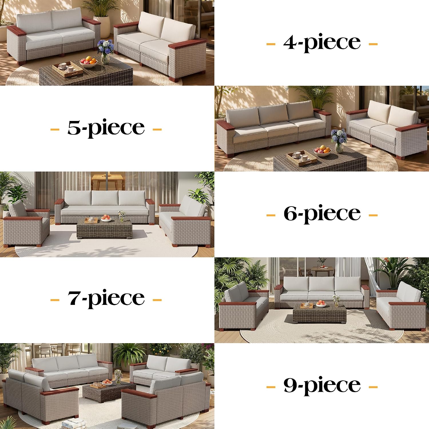PaPaJet Outdoor Loveseat Patio Sofa, Wicker Couch with Solid Armrests & Legs, 4.7" Thick Cushion, UV-Resistant Modular Sofa for Porch, Backyard, Garden