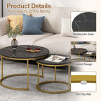 Nesting Coffee Table Set of 2, Wooden Marble Top (Black+Gold) | Nesting Tables, Sturdy Metal Frame, 120 LBS Capacity, Fits for Living Room, Bedroom, Easy Assembly