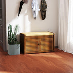 Wilk Shoe Storage Bench, 2-Tier Shoe Cabinet with Padded Seat Cushion, Bamboo Entryway Bench with 2 Doors (31.49’’(L) x13.78’’(W) x18.9''(H))