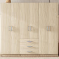 Merax Large 6 Doors Wooden Wardrobe, Bedroom Tall Armoire Closet Organizer with Big Drawers, Hanging Rails and Shelves, Clothes Storage Cabinet for Garage & Laundry Room, Natural