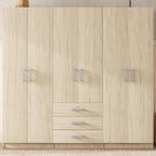 Merax Large 6 Doors Wooden Wardrobe, Bedroom Tall Armoire Closet Organizer with Big Drawers, Hanging Rails and Shelves, Clothes Storage Cabinet for Garage & Laundry Room, Natural