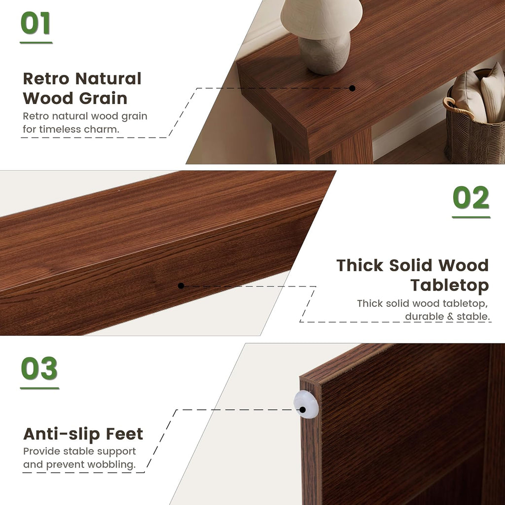 47" Narrow Console Table with Socket & Sensor Light, Farmhouse Entryway Table, Behind Couch Table, Hallway/Living Room/Couch Armrest Table, Dark Walnut