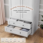 Brafab 2 Doors Wooden Armoire Wardrobe Closet with 2 Drawers, White | 2 Modern Doors, Freestanding, with Drawers and Hanging Rail, Wooden Storage Cabinet with Shelf, for Bedroom
