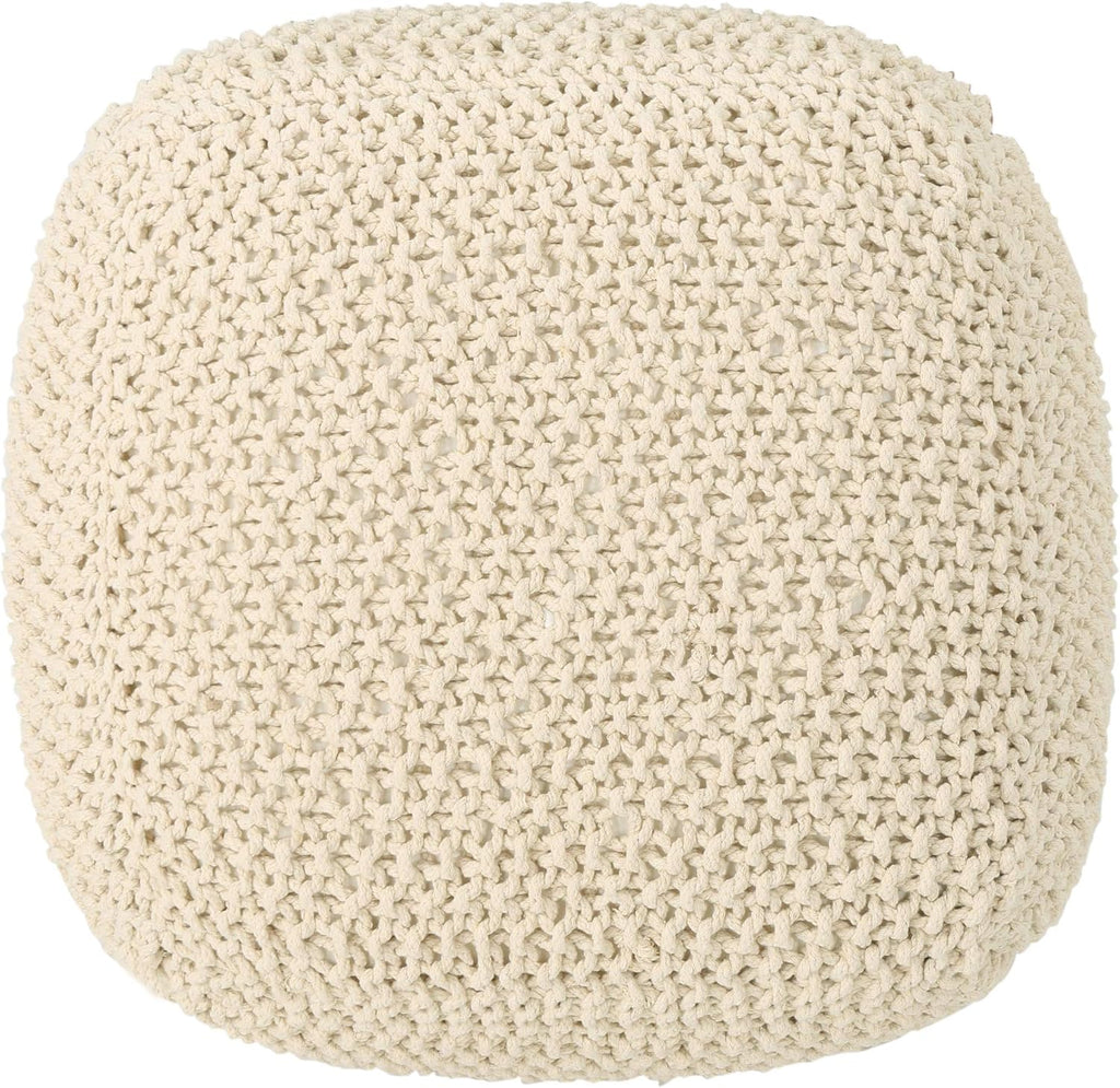 Christopher Knight Home Knox Knitted Cotton Pouf, Beige