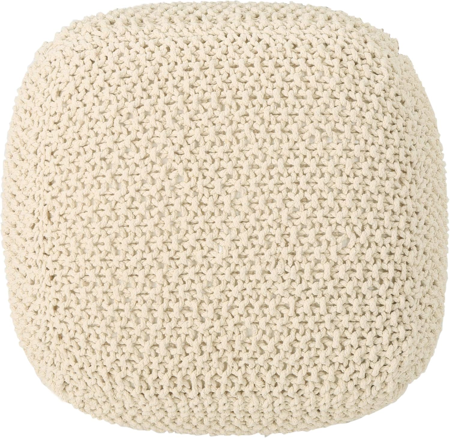 Christopher Knight Home Knox Knitted Cotton Pouf, Beige