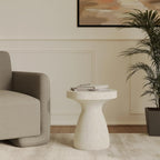 LeisureMod Wisp 16" Modern Wide Round Fiberstone Hourglass Design Side Table - Stylish Accent End Table