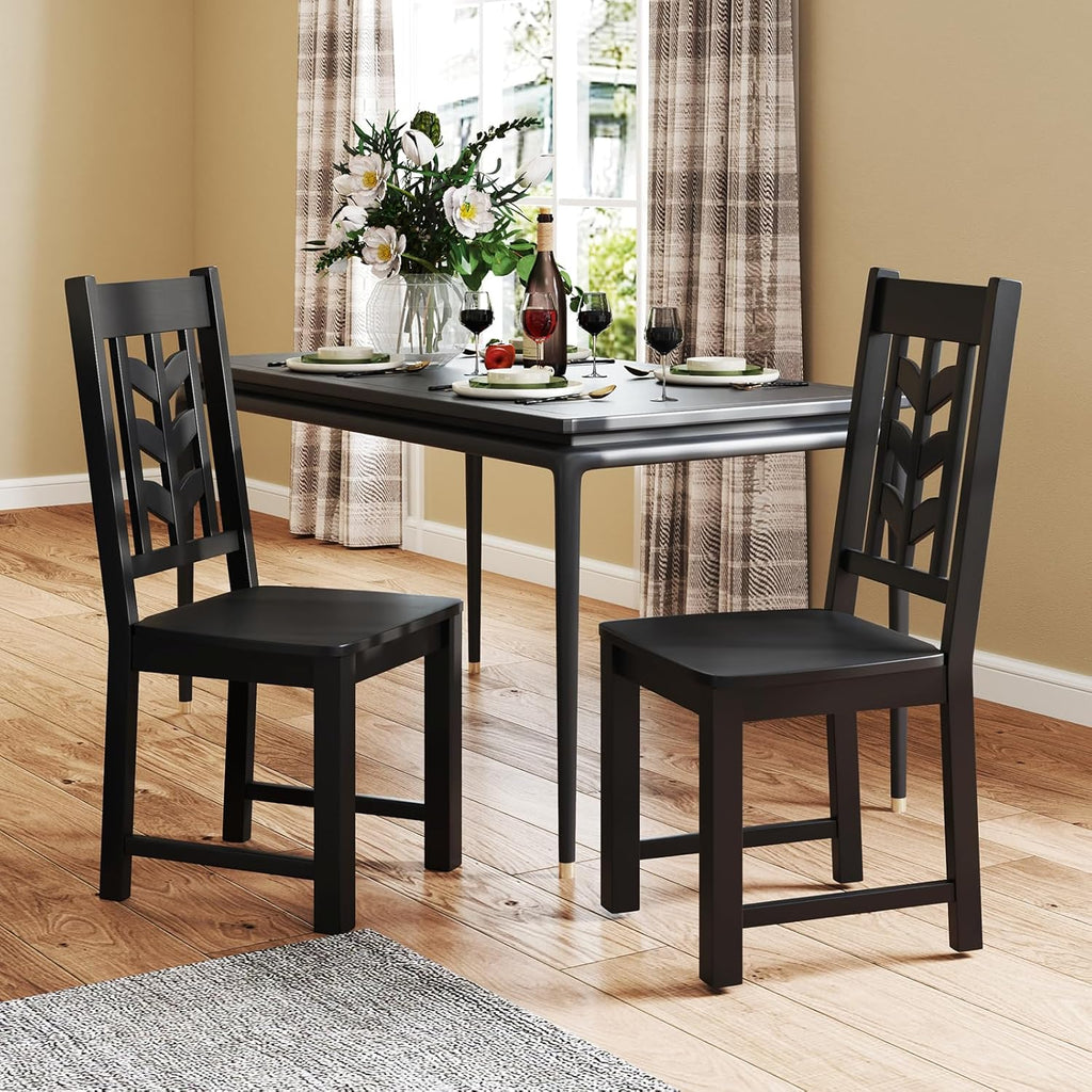 Giantex Wooden Dining Chairs Set of 4, Kitchen Chairs w/Rubber Wood Frame & Leaf-Shaped High Back, Max Load 400 LBS, Farmhouse Armless Dinette Side Chairs for Living Dining Room Restaurant, Black