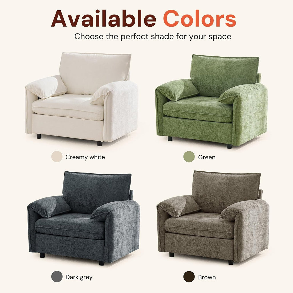 Korser Oversized Accent Chair, 39.3" Wide Arm Chairs for Living Room & Bedroom, Modern Lounge Chair, Upholstered Mid-Century Reading Chair, Comfy Living Room Chair, Single Sofa Chair, Chenille, Beige