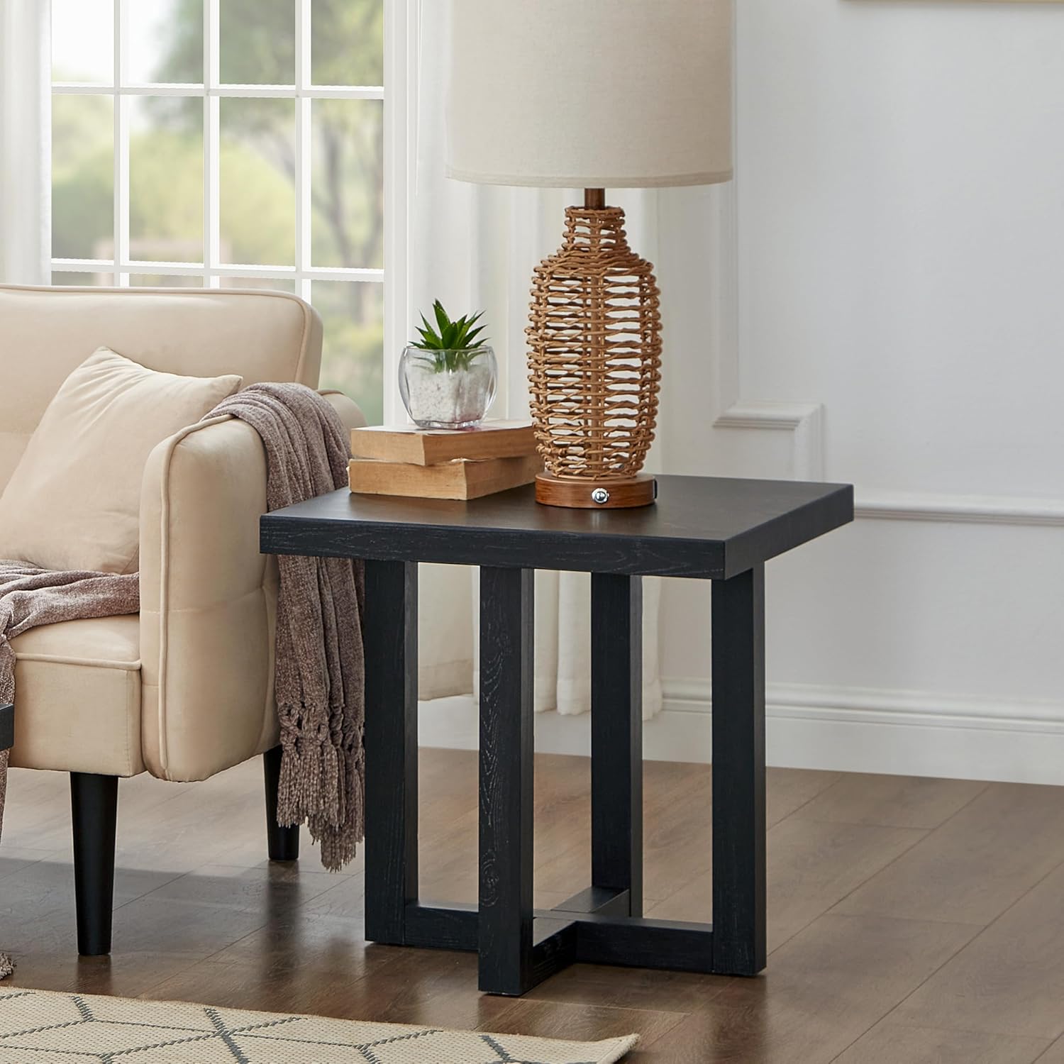Roundhill Furniture Luno Contemporary End Table, Black