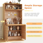 69" Compact Kitchen Pantry with Power Outlet, Freestanding Wooden Kitchen Organizers Storage Cabinet with Hutch and Foldable Workstation, Pantry Buffet with Adjustable Shelf for Dining Room, Natural