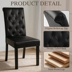 LSSBOUGHT Upholstered Dining Chairs Set of 4,Tufted Parsons Kitchen Chair with Solid Wood Legs, Modern PU Leather Side Chair for Dining Room/Restaurant(4pcs,Black)