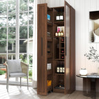 ZeHuoGe Kitchen Pantry Cabinet with Multi-Functional Pull-Out Multi-Tier Storage Shelf,Farmhouse Storage Cabinet with Glass Doors,Pantry Organizers for Kitchen, bar Cabinet,Dining Room