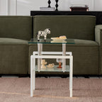 2pcs Modern Glass End Table - Two Tiered Clear Nightstand, Square Tempered Glass Tables with White Metal Frame for Living Room or Bedroom, Set of 2 17.72"x17.72"x20.47"H