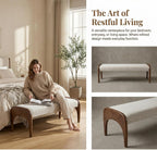 LukeAlon 51-Inch Extra Long Upholstered Bench with Cute Solid Walnut Rubber Wood Legs, Minimalist Bed End Bench for Bedroom, Living Room, Dining Table, Entryway Hallway Seat, Fur Fabric in Beige